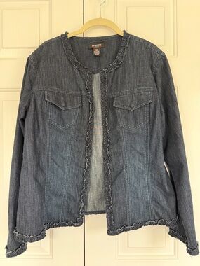 Chicos Dark Denim Ruffle  Edge Jacket